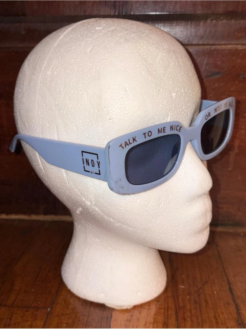 RARE Light Blue Rectangular Statement Sunglasses with Slogan